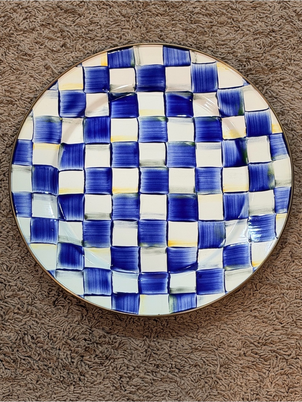 Mackenzie Childs Royal Check Enamel Charger / Plate, 12 " Diameter NWOT
